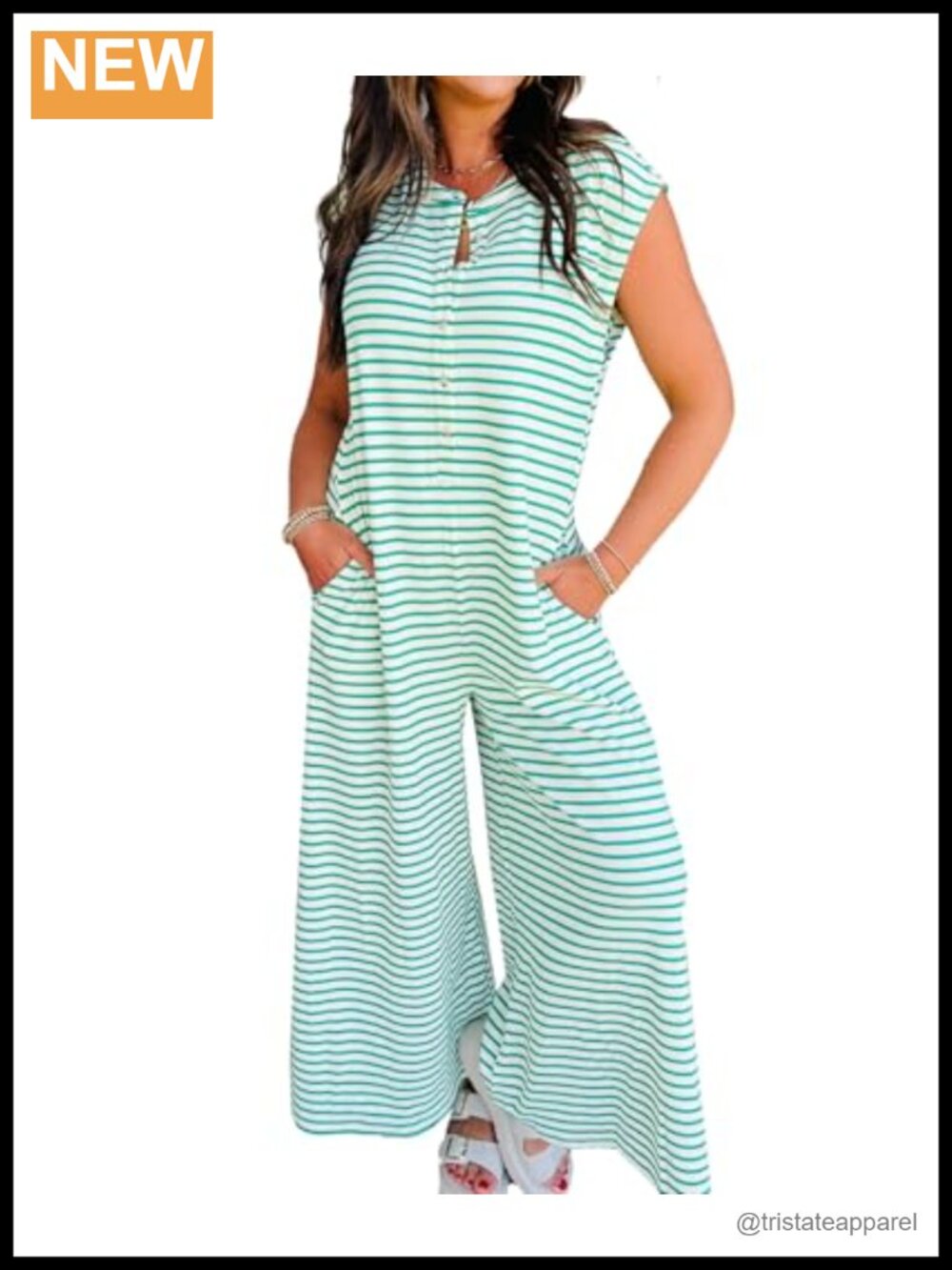 Womens Striped Sleeveless Button Down Jumpsuit Loose Fit Romper Pockets